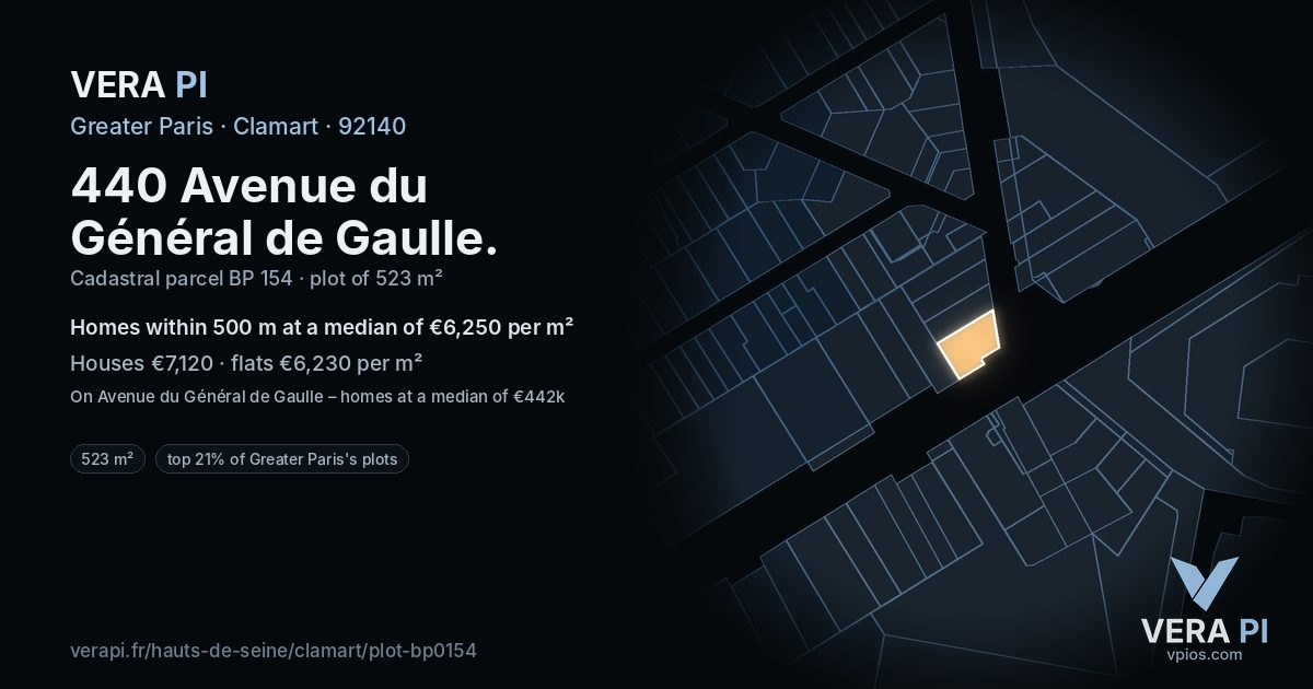 440 Avenue du Général de Gaulle, Clamart at night – the plot lit, the parcels around coloured by the prices near them