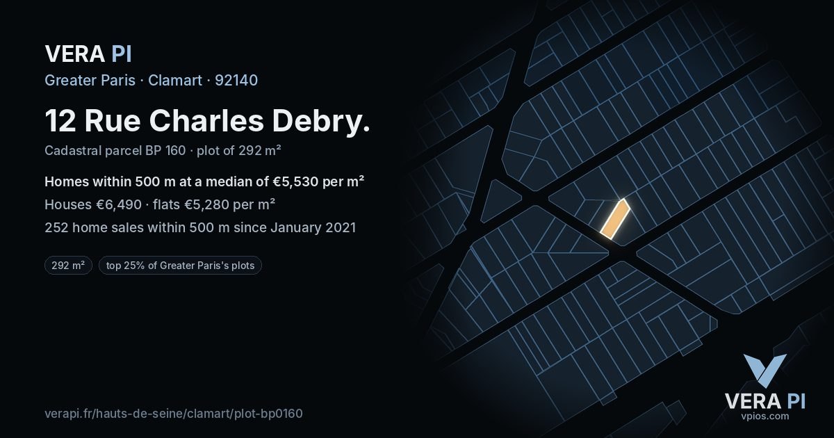 12 Rue Charles Debry, Clamart at night – the plot lit, the parcels around coloured by the prices near them