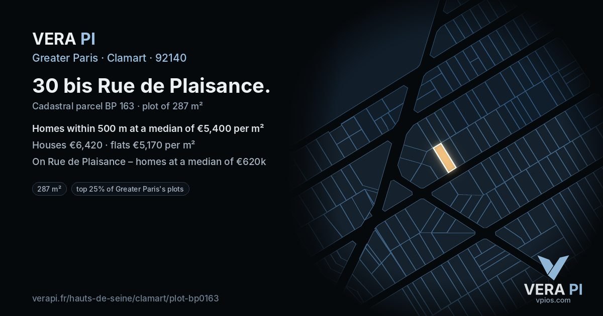 30 bis Rue de Plaisance, Clamart at night – the plot lit, the parcels around coloured by the prices near them
