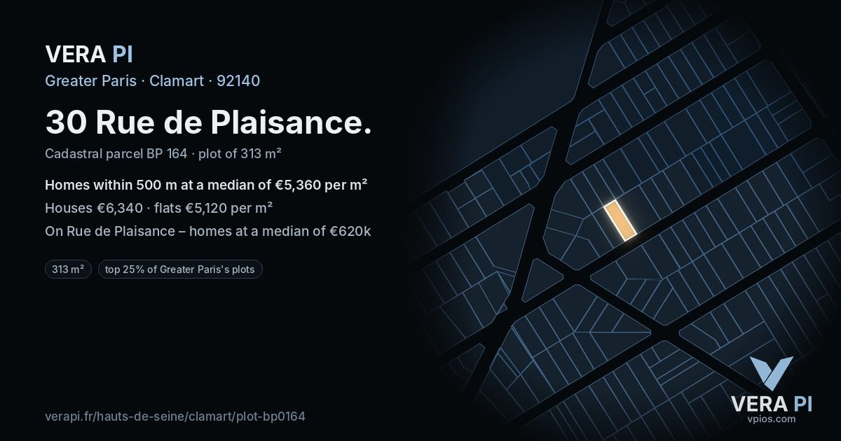 30 Rue de Plaisance, Clamart at night – the plot lit, the parcels around coloured by the prices near them