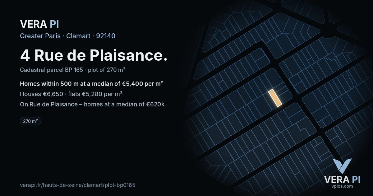 4 Rue de Plaisance, Clamart at night – the plot lit, the parcels around coloured by the prices near them