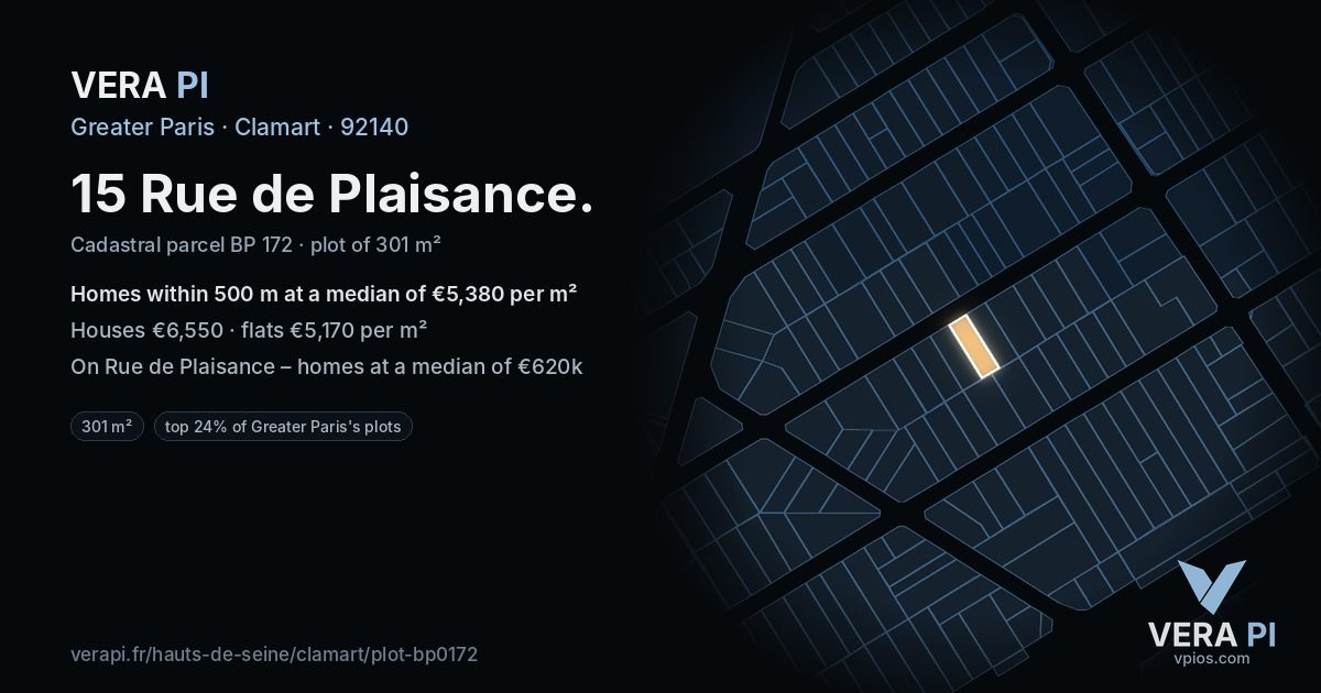 15 Rue de Plaisance, Clamart at night – the plot lit, the parcels around coloured by the prices near them