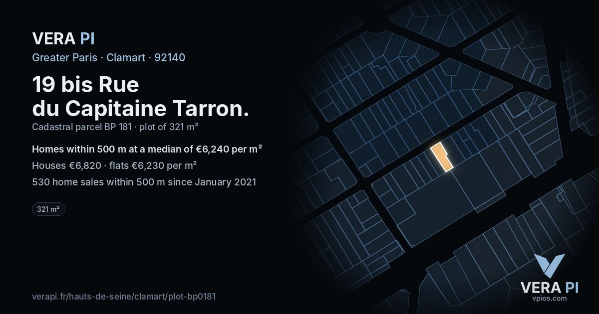 19 bis Rue du Capitaine Tarron, Clamart at night – the plot lit, the parcels around coloured by the prices near them