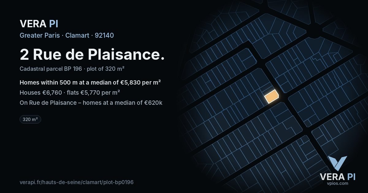 2 Rue de Plaisance, Clamart at night – the plot lit, the parcels around coloured by the prices near them