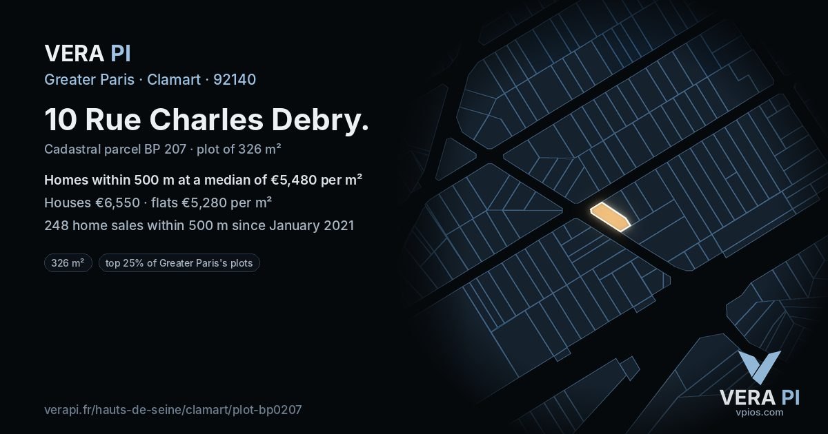 10 Rue Charles Debry, Clamart at night – the plot lit, the parcels around coloured by the prices near them