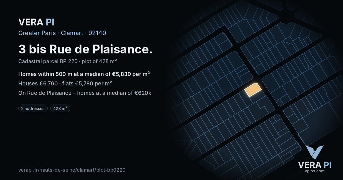3 bis Rue de Plaisance, Clamart at night – the plot lit, the parcels around coloured by the prices near them