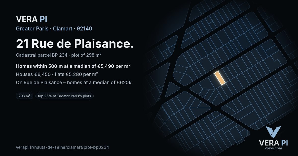 21 Rue de Plaisance, Clamart at night – the plot lit, the parcels around coloured by the prices near them