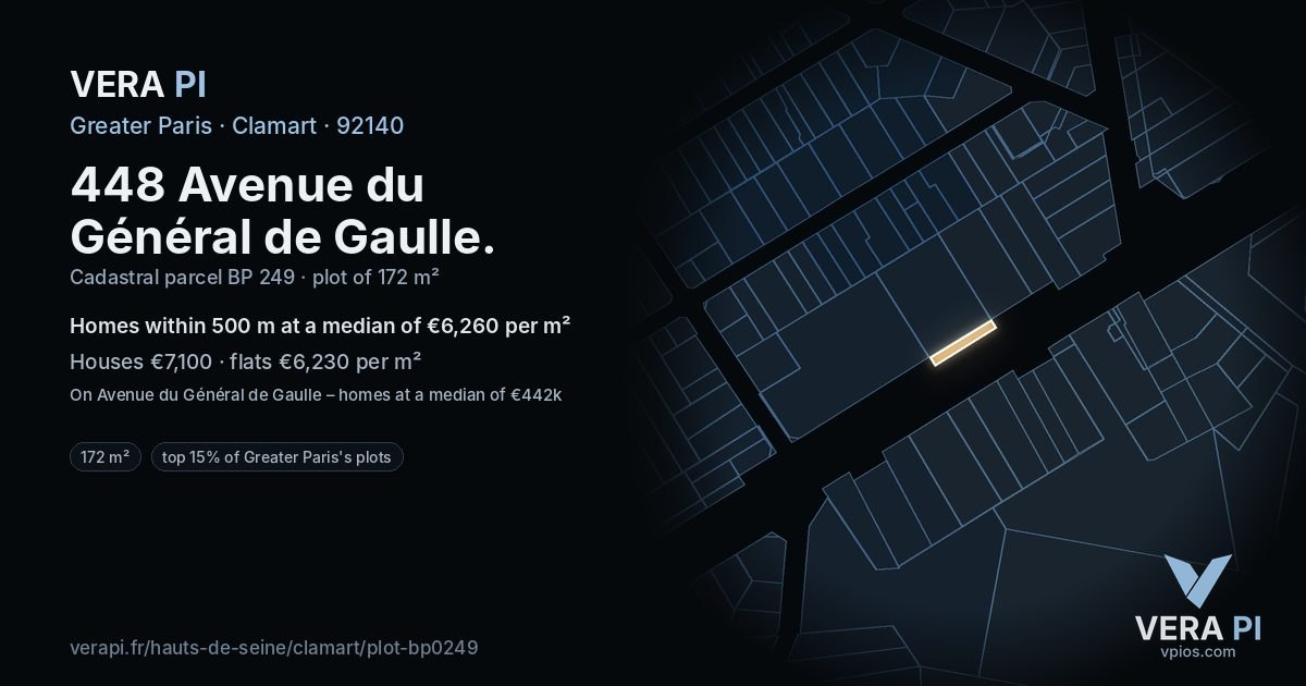 448 Avenue du Général de Gaulle, Clamart at night – the plot lit, the parcels around coloured by the prices near them