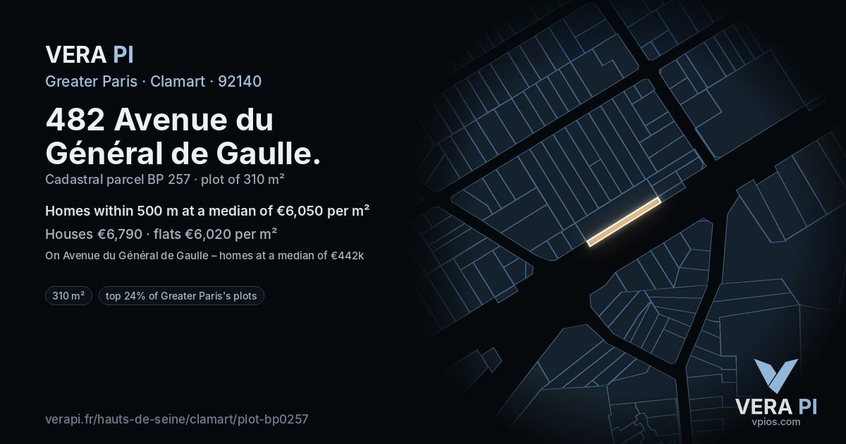 482 Avenue du Général de Gaulle, Clamart at night – the plot lit, the parcels around coloured by the prices near them