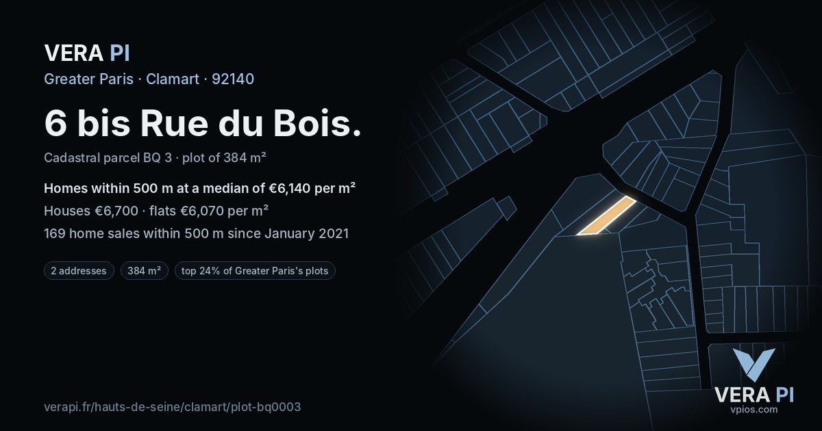 6 bis Rue du Bois, Clamart at night – the plot lit, the parcels around coloured by the prices near them