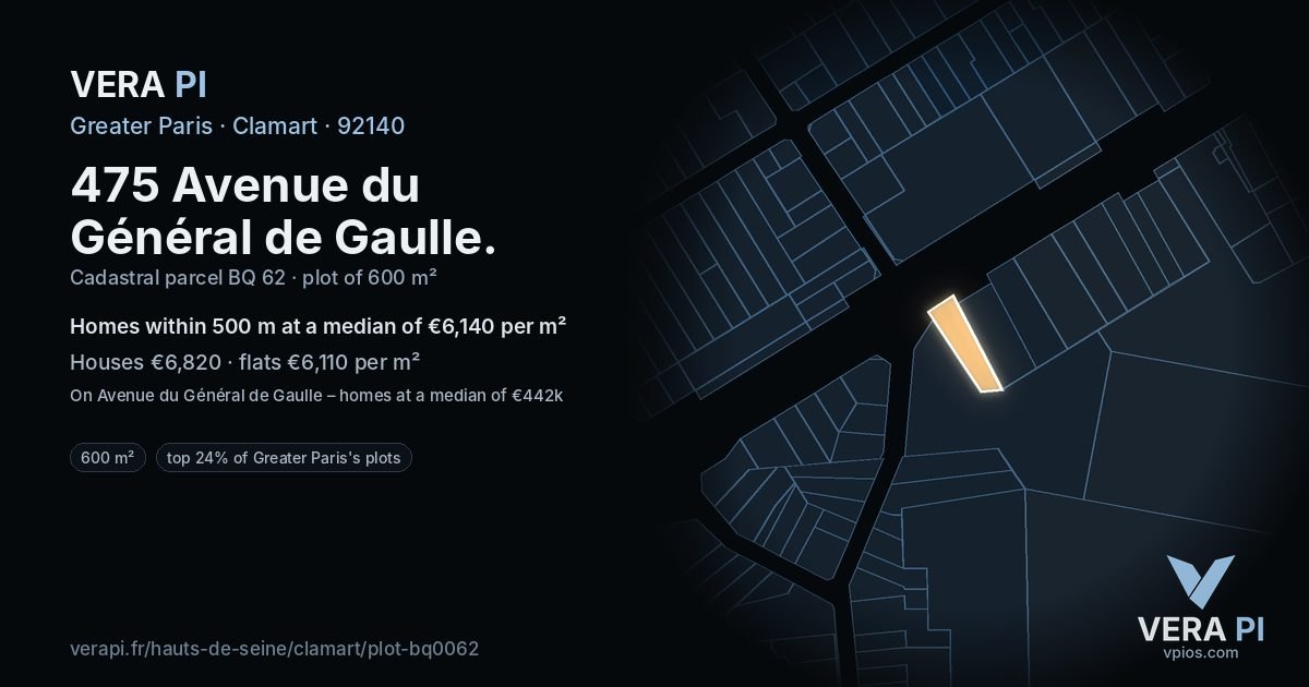 475 Avenue du Général de Gaulle, Clamart at night – the plot lit, the parcels around coloured by the prices near them