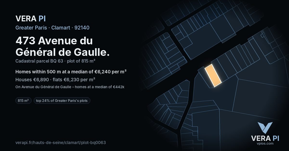 473 Avenue du Général de Gaulle, Clamart at night – the plot lit, the parcels around coloured by the prices near them