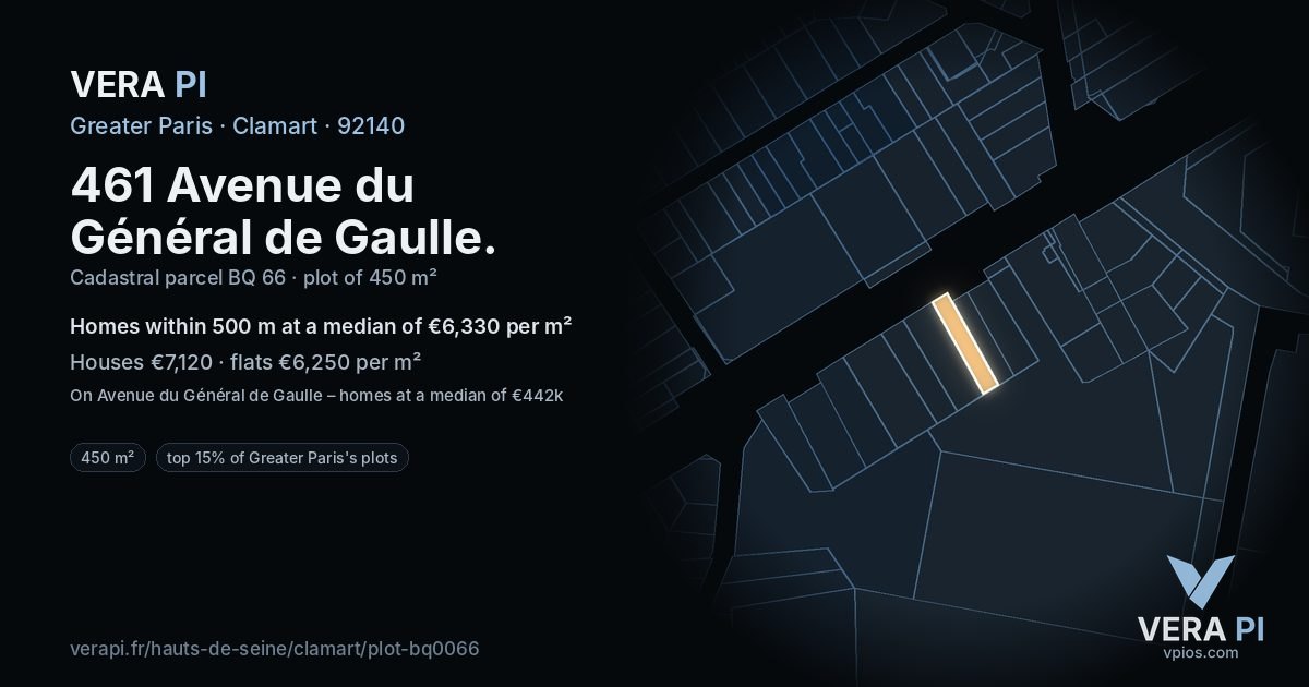 461 Avenue du Général de Gaulle, Clamart at night – the plot lit, the parcels around coloured by the prices near them