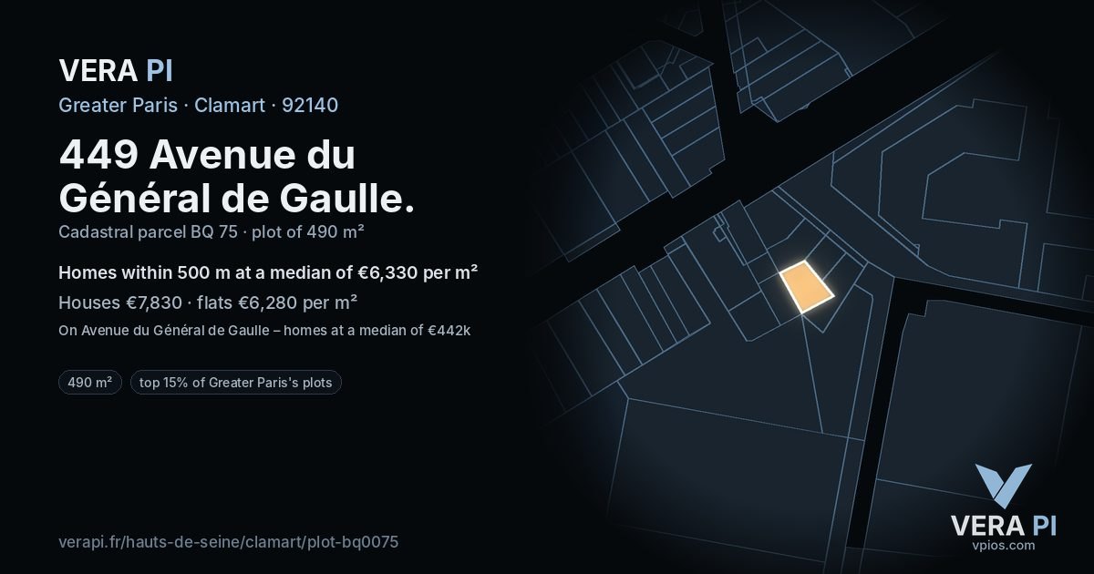 449 Avenue du Général de Gaulle, Clamart at night – the plot lit, the parcels around coloured by the prices near them