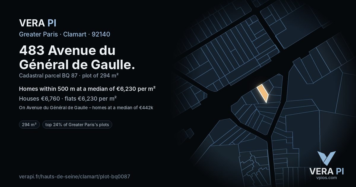 483 Avenue du Général de Gaulle, Clamart at night – the plot lit, the parcels around coloured by the prices near them