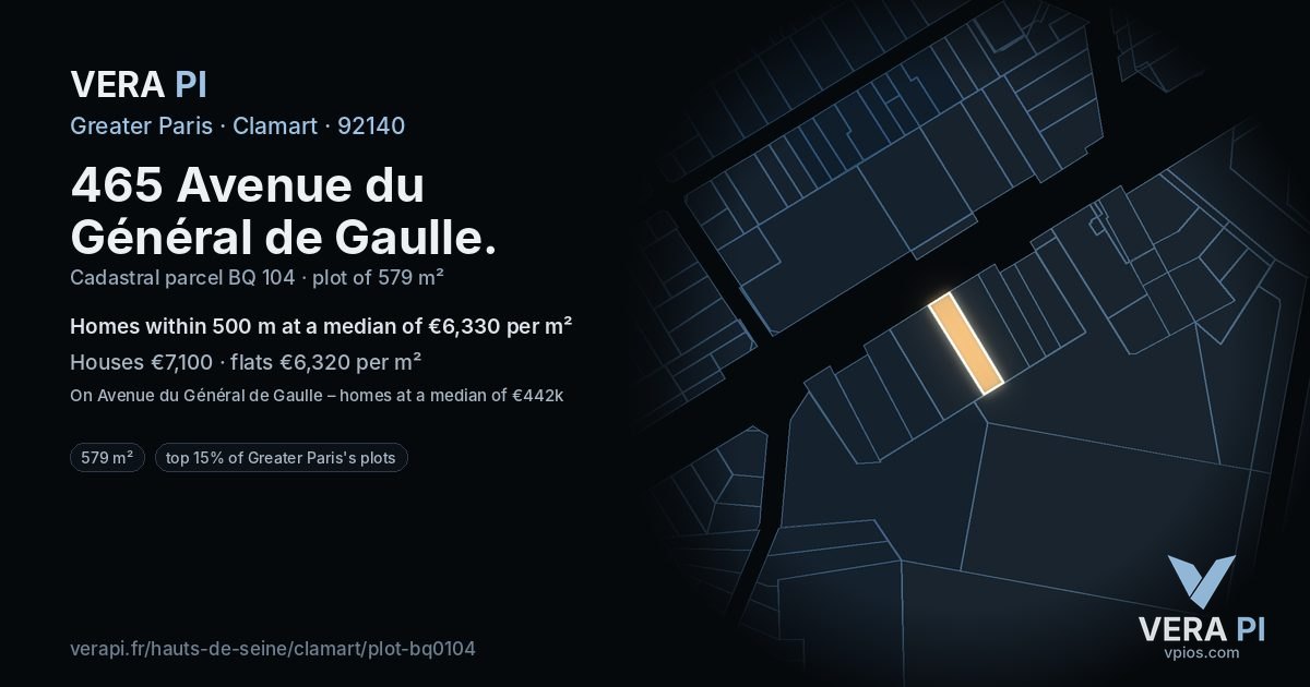 465 Avenue du Général de Gaulle, Clamart at night – the plot lit, the parcels around coloured by the prices near them