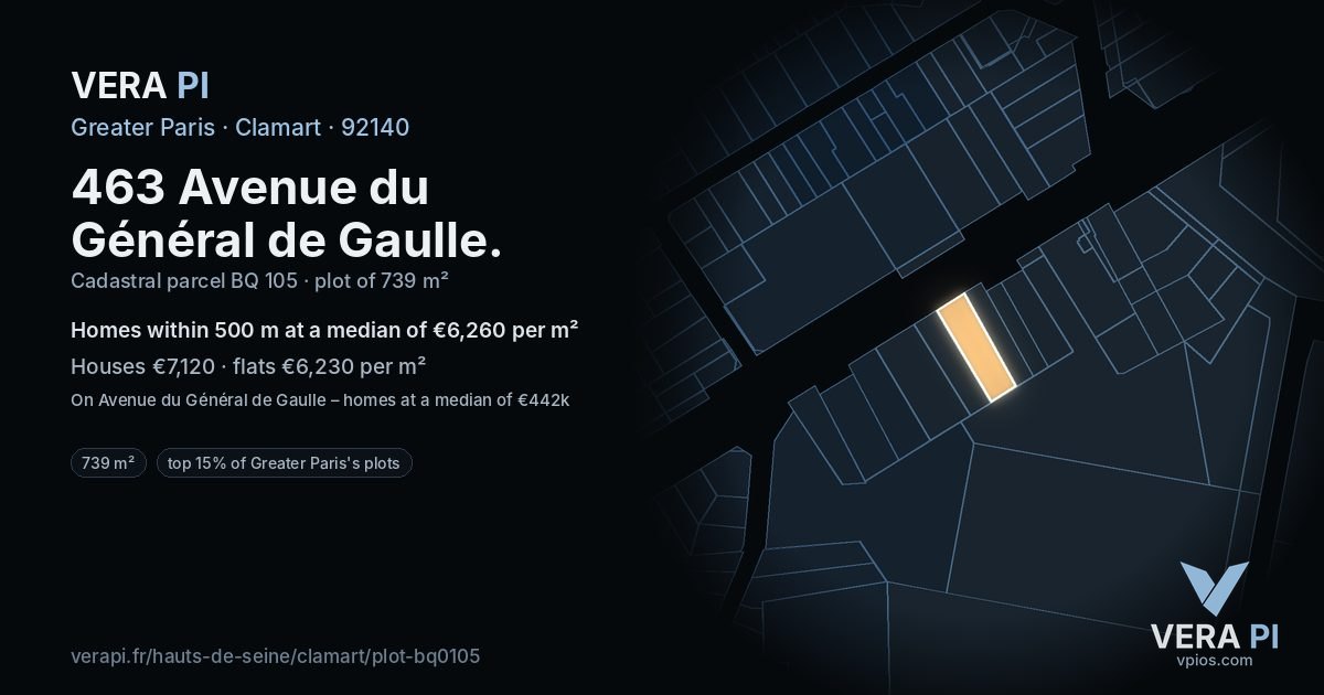 463 Avenue du Général de Gaulle, Clamart at night – the plot lit, the parcels around coloured by the prices near them