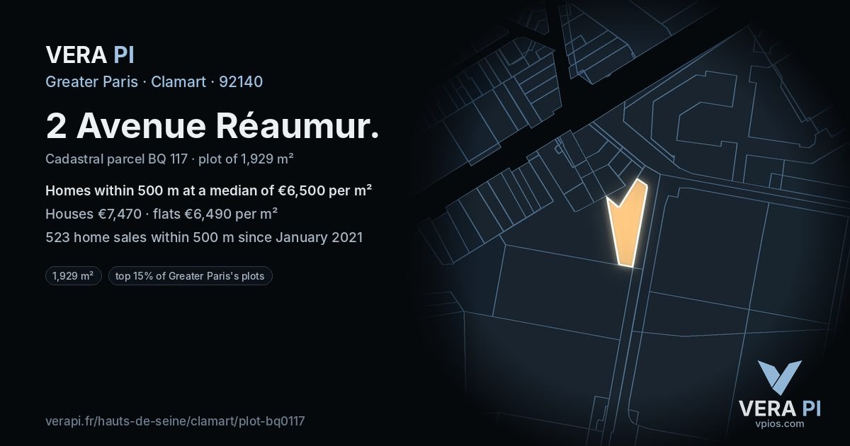 2 Avenue Réaumur, Clamart at night – the plot lit, the parcels around coloured by the prices near them