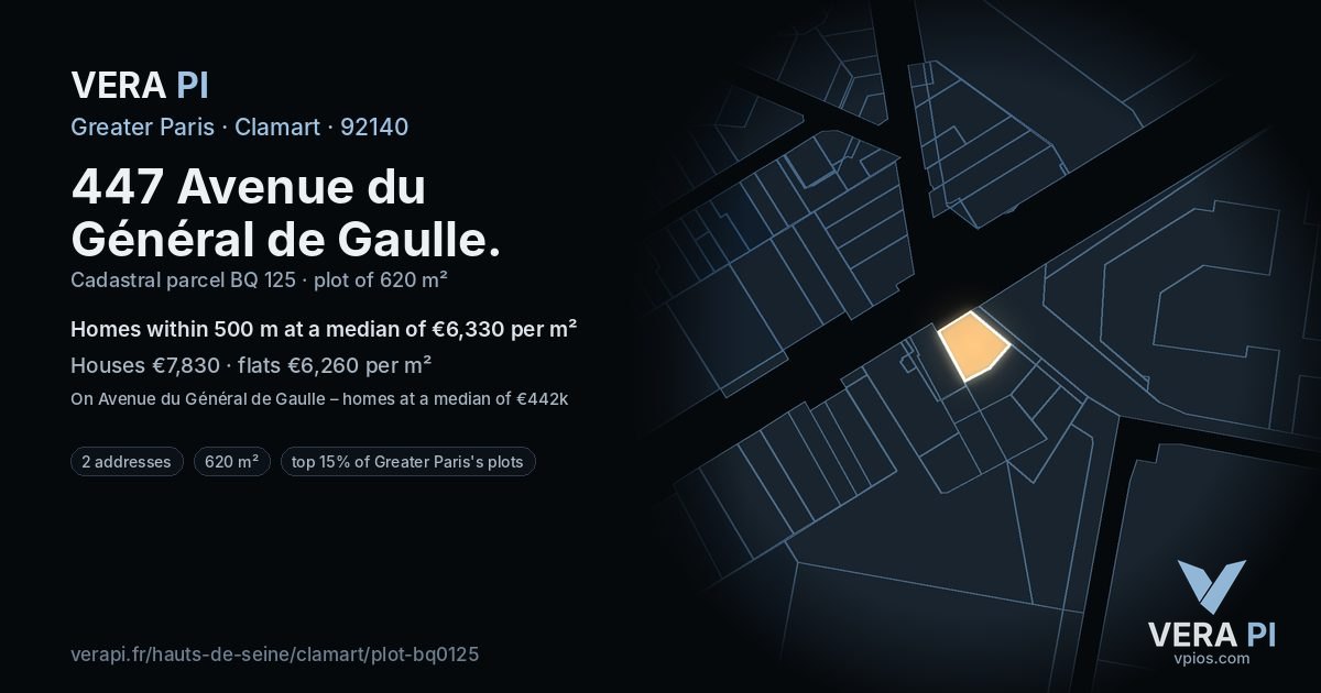 447 Avenue du Général de Gaulle, Clamart at night – the plot lit, the parcels around coloured by the prices near them