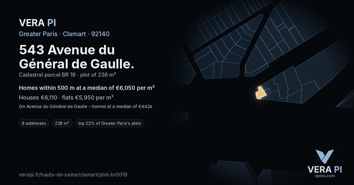 543 Avenue du Général de Gaulle, Clamart at night – the plot lit, the parcels around coloured by the prices near them