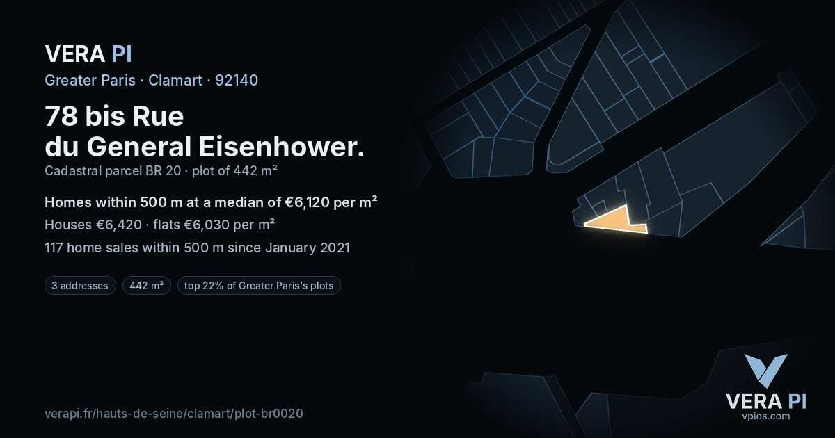78 bis Rue du General Eisenhower, Clamart at night – the plot lit, the parcels around coloured by the prices near them