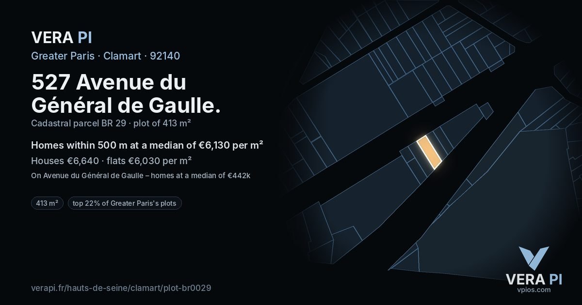 527 Avenue du Général de Gaulle, Clamart at night – the plot lit, the parcels around coloured by the prices near them