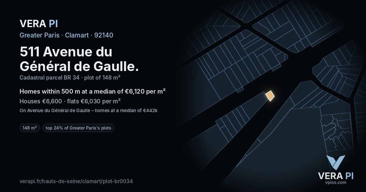 511 Avenue du Général de Gaulle, Clamart at night – the plot lit, the parcels around coloured by the prices near them