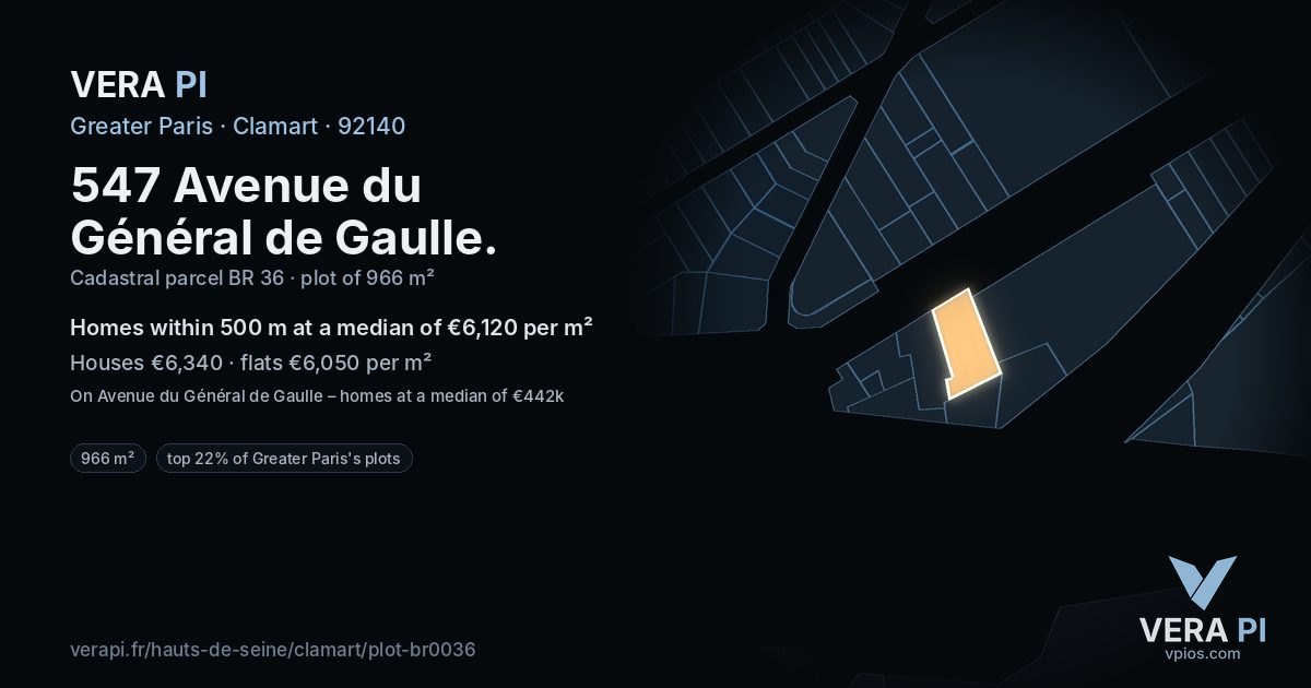 547 Avenue du Général de Gaulle, Clamart at night – the plot lit, the parcels around coloured by the prices near them