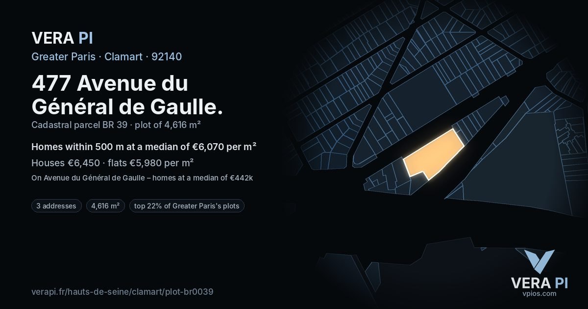 477 Avenue du Général de Gaulle, Clamart at night – the plot lit, the parcels around coloured by the prices near them