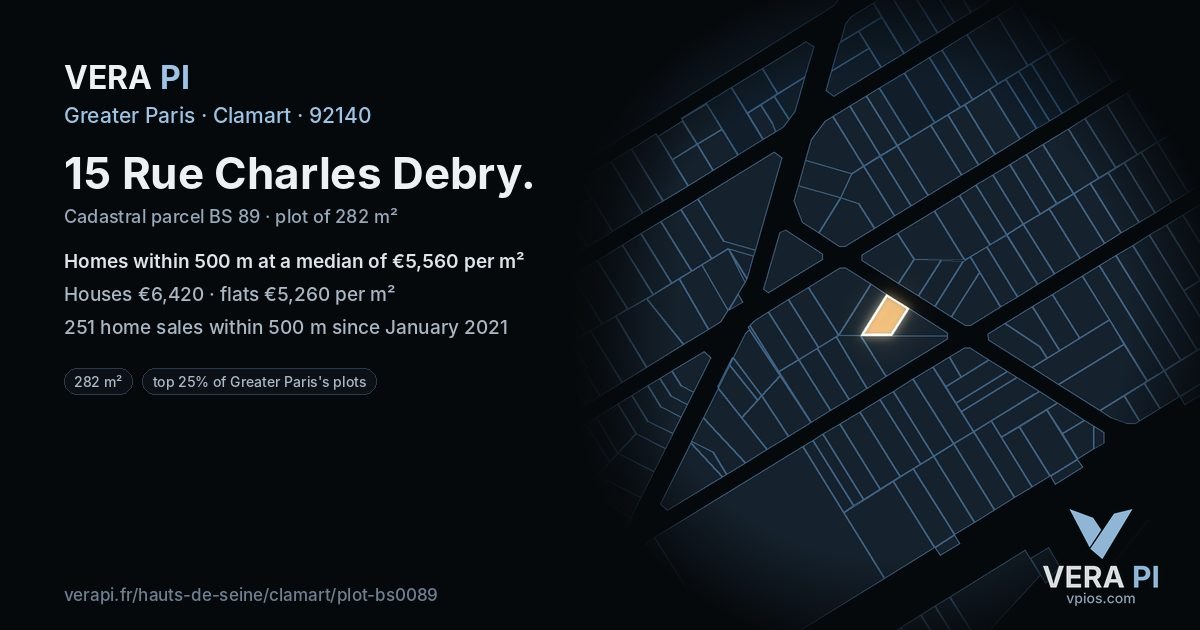 15 Rue Charles Debry, Clamart at night – the plot lit, the parcels around coloured by the prices near them