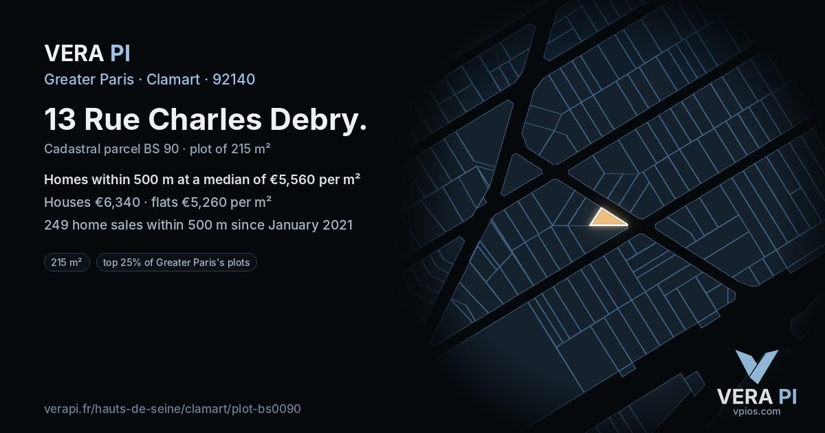 13 Rue Charles Debry, Clamart at night – the plot lit, the parcels around coloured by the prices near them