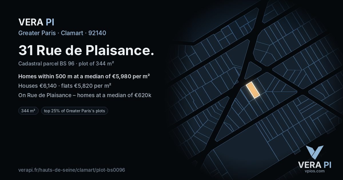 31 Rue de Plaisance, Clamart at night – the plot lit, the parcels around coloured by the prices near them