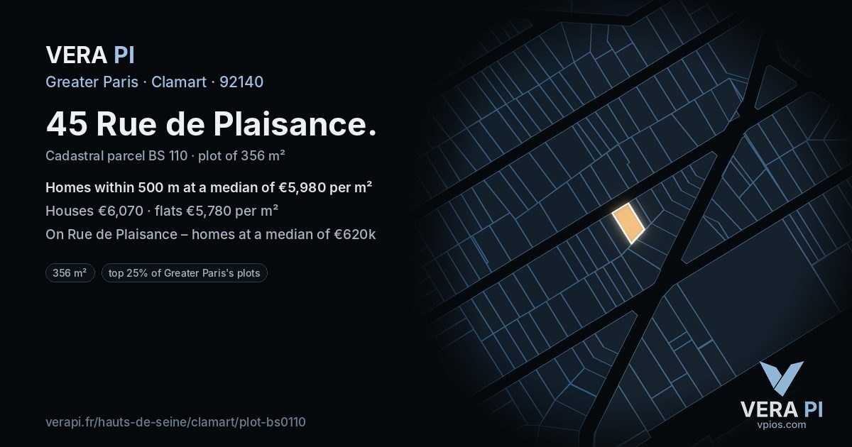 45 Rue de Plaisance, Clamart at night – the plot lit, the parcels around coloured by the prices near them