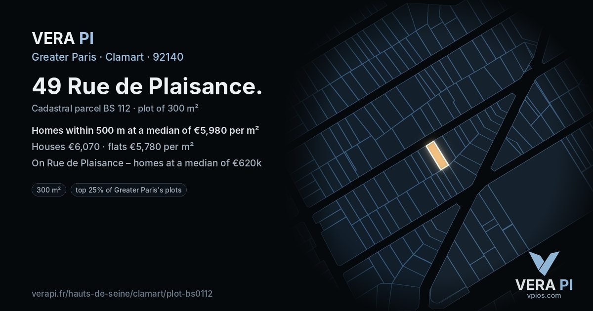 49 Rue de Plaisance, Clamart at night – the plot lit, the parcels around coloured by the prices near them