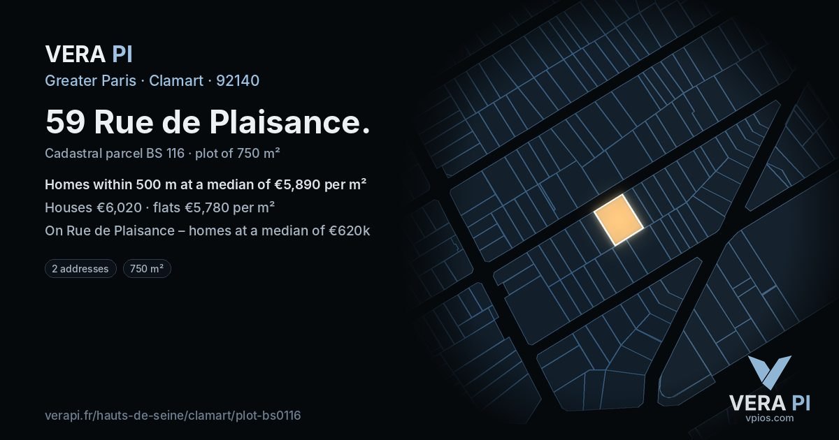 59 Rue de Plaisance, Clamart at night – the plot lit, the parcels around coloured by the prices near them