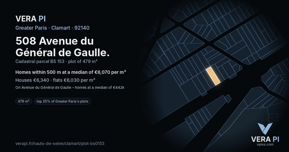 508 Avenue du Général de Gaulle, Clamart at night – the plot lit, the parcels around coloured by the prices near them