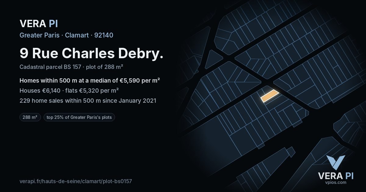 9 Rue Charles Debry, Clamart at night – the plot lit, the parcels around coloured by the prices near them