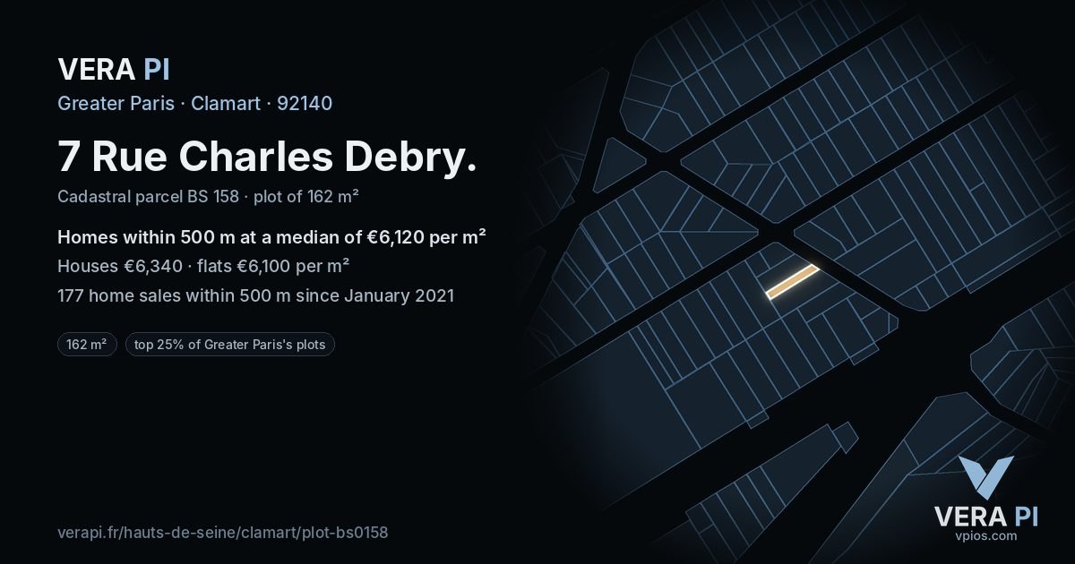 7 Rue Charles Debry, Clamart at night – the plot lit, the parcels around coloured by the prices near them