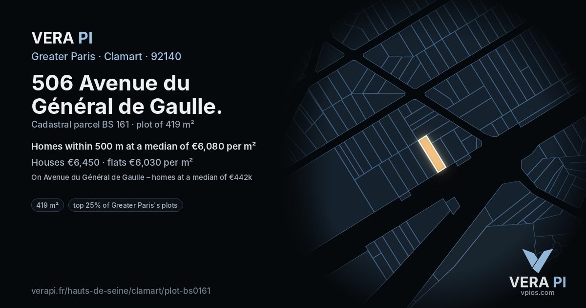 506 Avenue du Général de Gaulle, Clamart at night – the plot lit, the parcels around coloured by the prices near them
