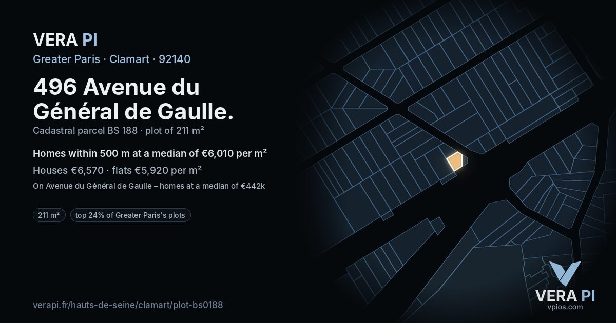 496 Avenue du Général de Gaulle, Clamart at night – the plot lit, the parcels around coloured by the prices near them