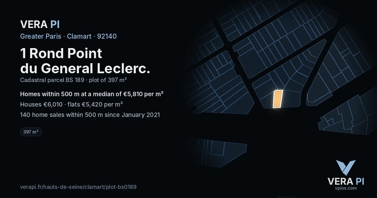 1 Rond Point du General Leclerc, Clamart at night – the plot lit, the parcels around coloured by the prices near them
