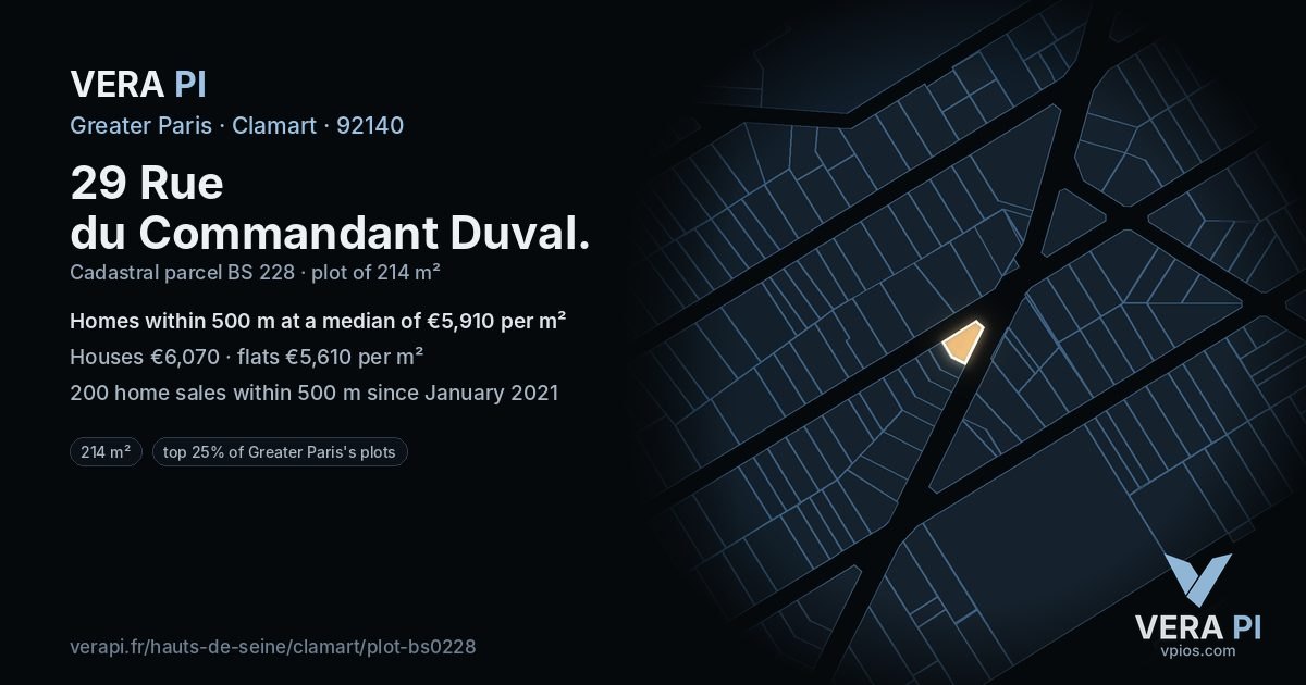 29 Rue du Commandant Duval, Clamart at night – the plot lit, the parcels around coloured by the prices near them