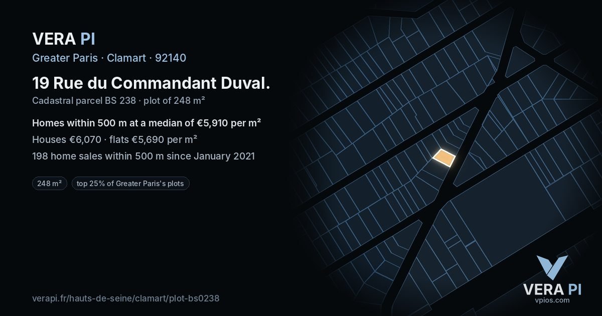 19 Rue du Commandant Duval, Clamart at night – the plot lit, the parcels around coloured by the prices near them