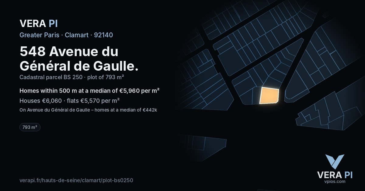 548 Avenue du Général de Gaulle, Clamart at night – the plot lit, the parcels around coloured by the prices near them
