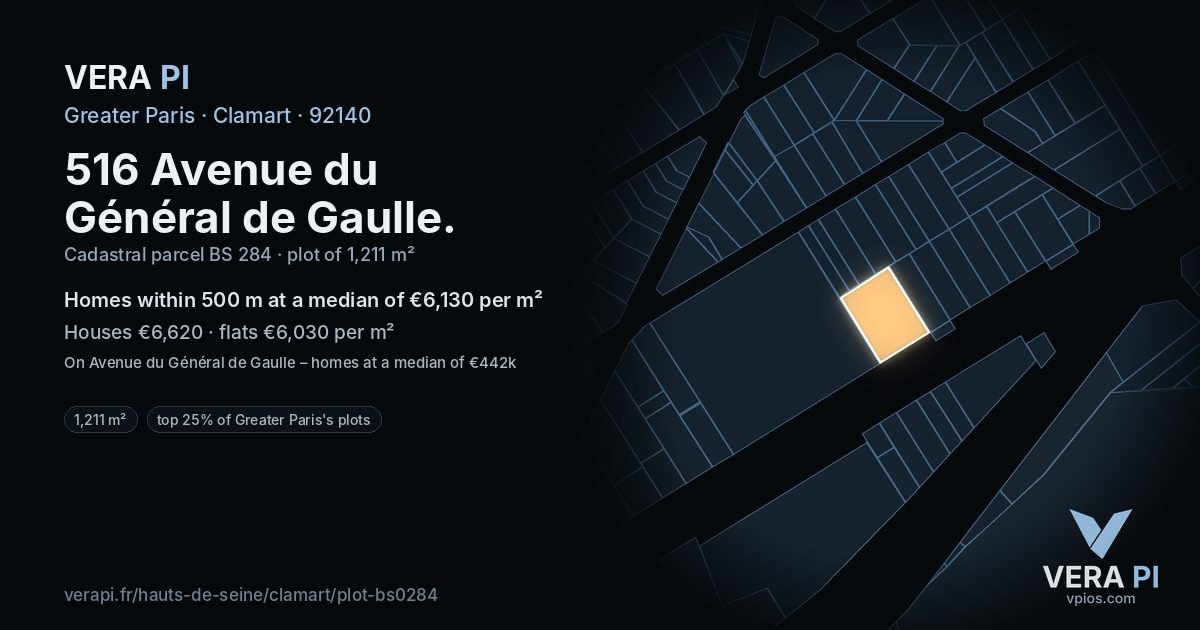 516 Avenue du Général de Gaulle, Clamart at night – the plot lit, the parcels around coloured by the prices near them