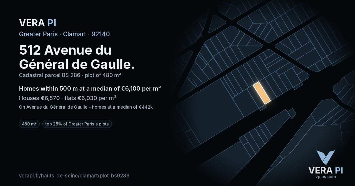 512 Avenue du Général de Gaulle, Clamart at night – the plot lit, the parcels around coloured by the prices near them