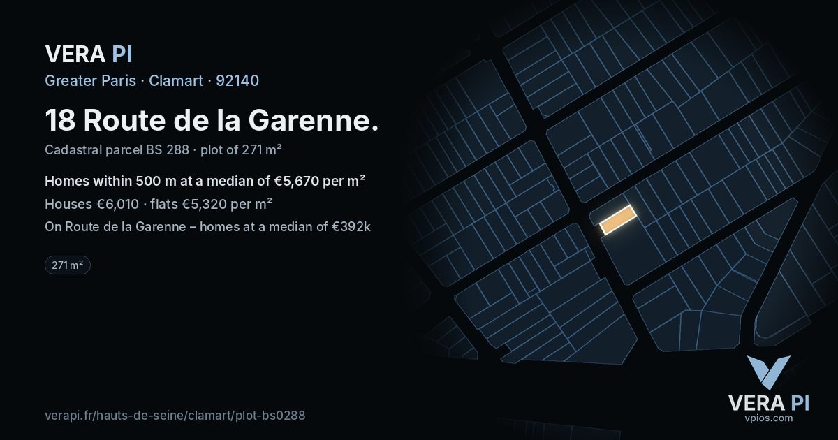 18 Route de la Garenne, Clamart at night – the plot lit, the parcels around coloured by the prices near them