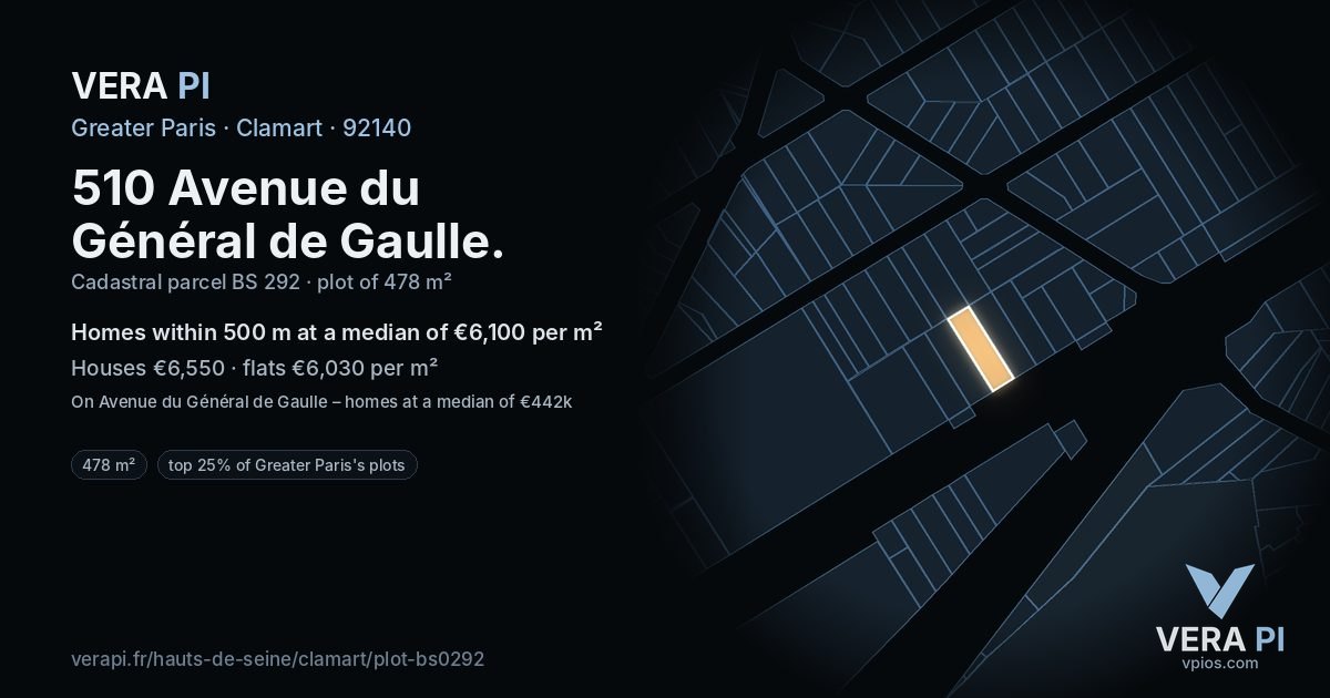 510 Avenue du Général de Gaulle, Clamart at night – the plot lit, the parcels around coloured by the prices near them