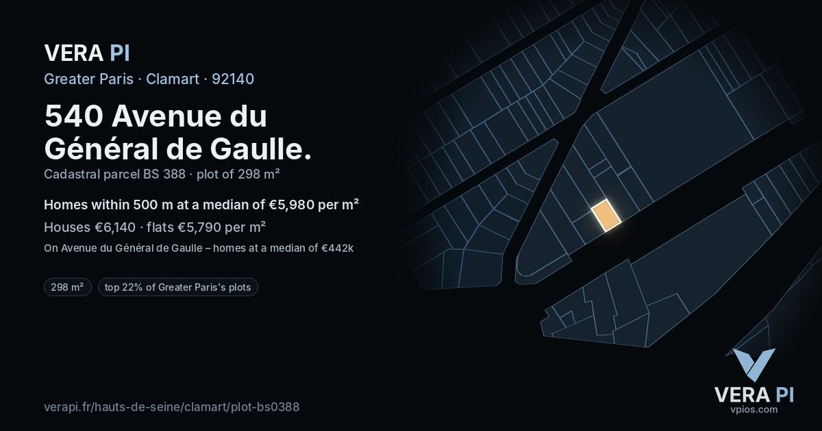 540 Avenue du Général de Gaulle, Clamart at night – the plot lit, the parcels around coloured by the prices near them
