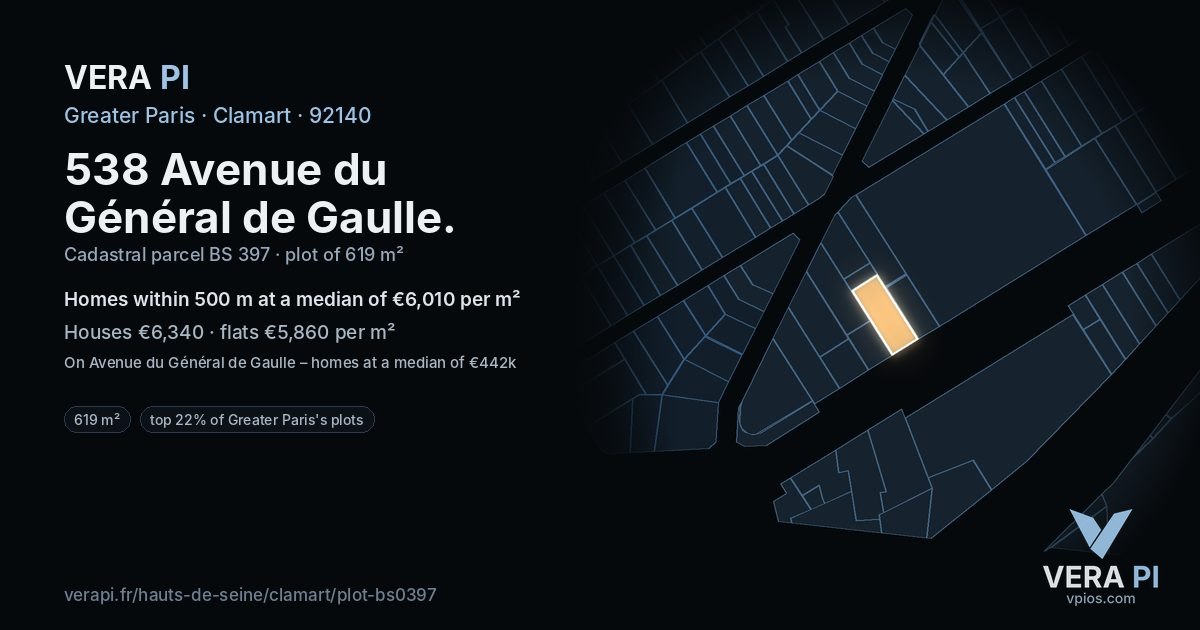 538 Avenue du Général de Gaulle, Clamart at night – the plot lit, the parcels around coloured by the prices near them